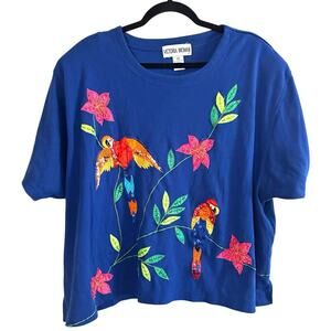 VICTORIA WOMAN Vintage Embroidered Sequin Tropical Resort Parrot Top - 3X